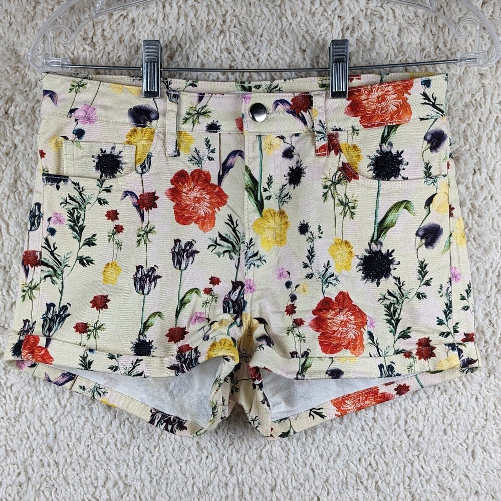 H&M* Women's Multicolor Floral Belt Loop 5 Pocket‎ Folded Hem Shorts~ Size 6